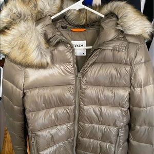 Tan Zara Puffer Jacket